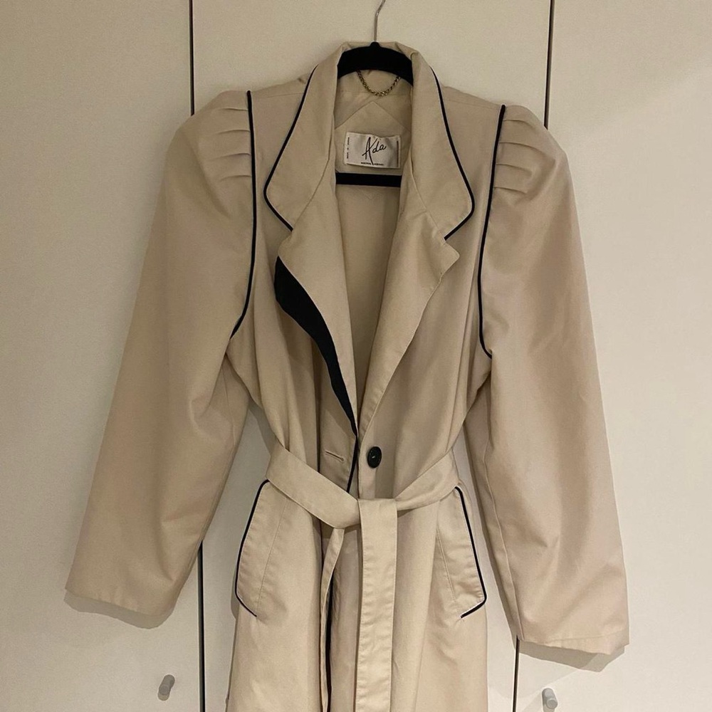 Long creme colored Ada trench coat